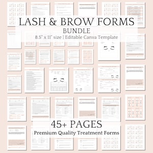 Lash and Brow Forms Bundle Lash Extension Henna Brow Lash Lift Tint Brow Tint Lamination Intake Form Consent Form Patch Test Editable Canva