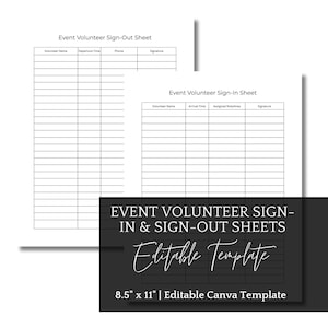 Modelo de folha de registro de entrada/saída de voluntários, formulário Canva editável