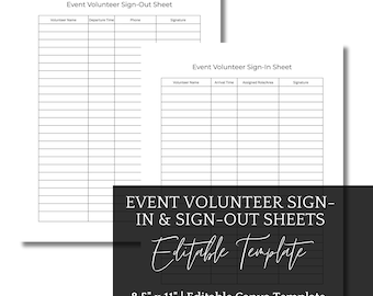 Volunteer Sign-In / Out Sheet Vorlage, bearbeitbares Canva-Formular