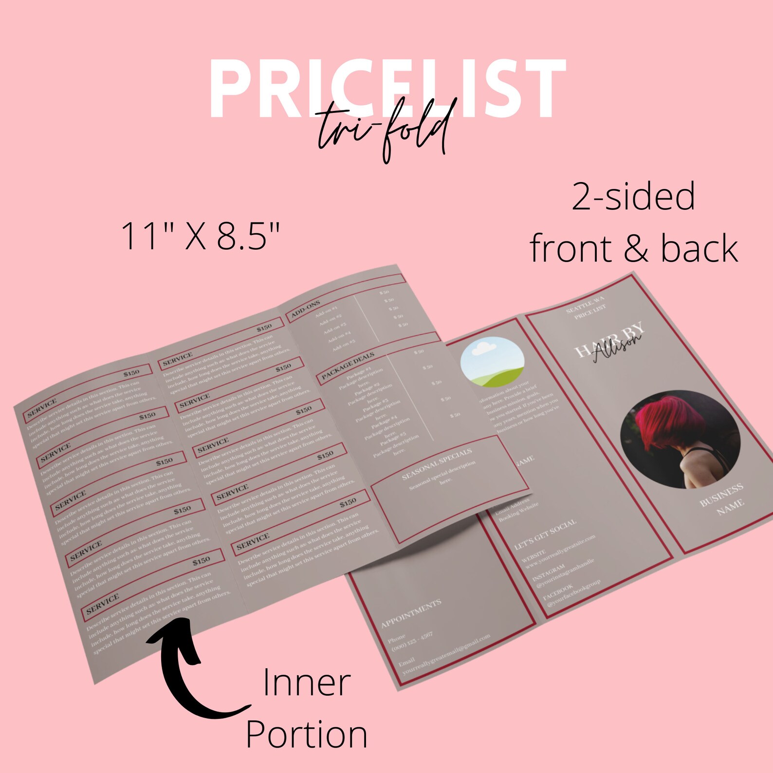 Editable Price List Template Trifold Pricing List Design Etsy