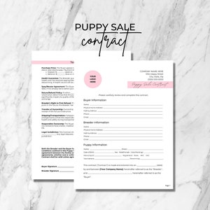 Puppy Sale Contract Agreement Dog Breeder Contract Editable Puppy Contract Template Dog Adoption Agreement Puppy Purchase Form Dog Breeding