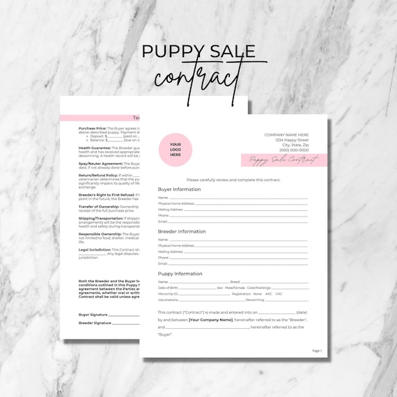 Puppy Contract Template, Dog Breeder Agreement (Editable Canva)