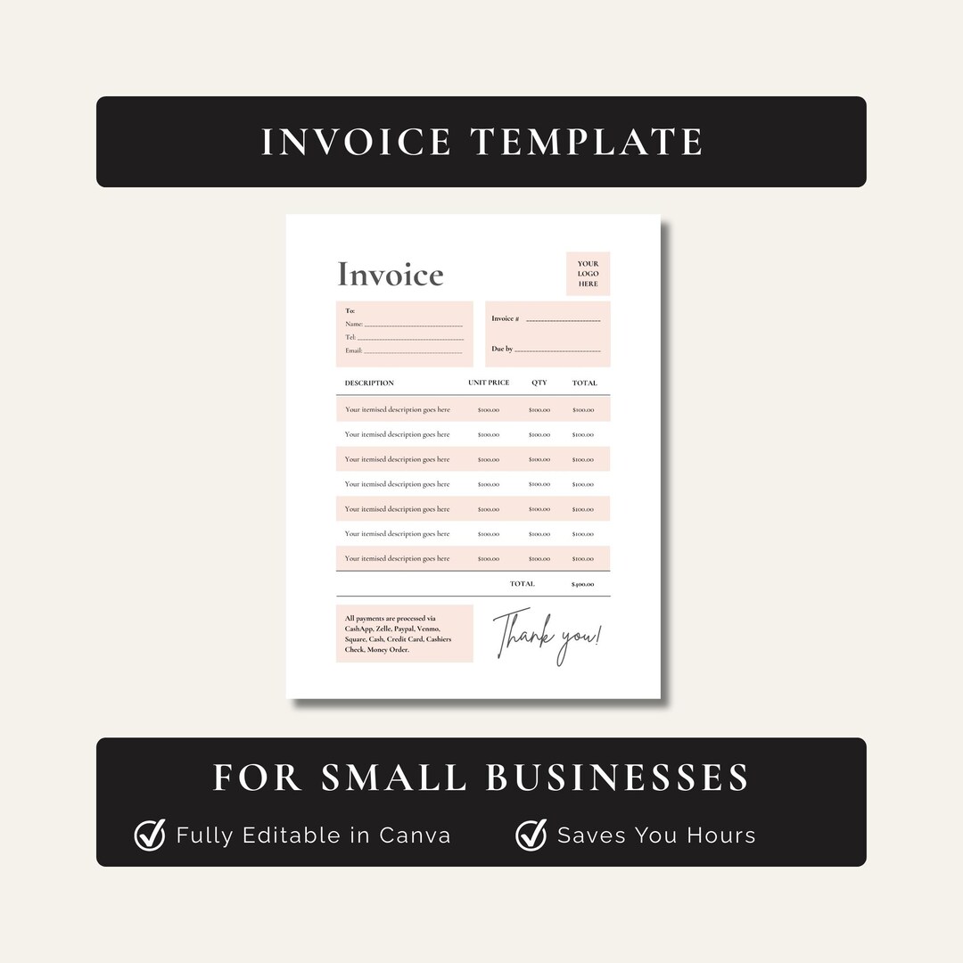 Small Business Invoice Form Editable Canva Template - Etsy