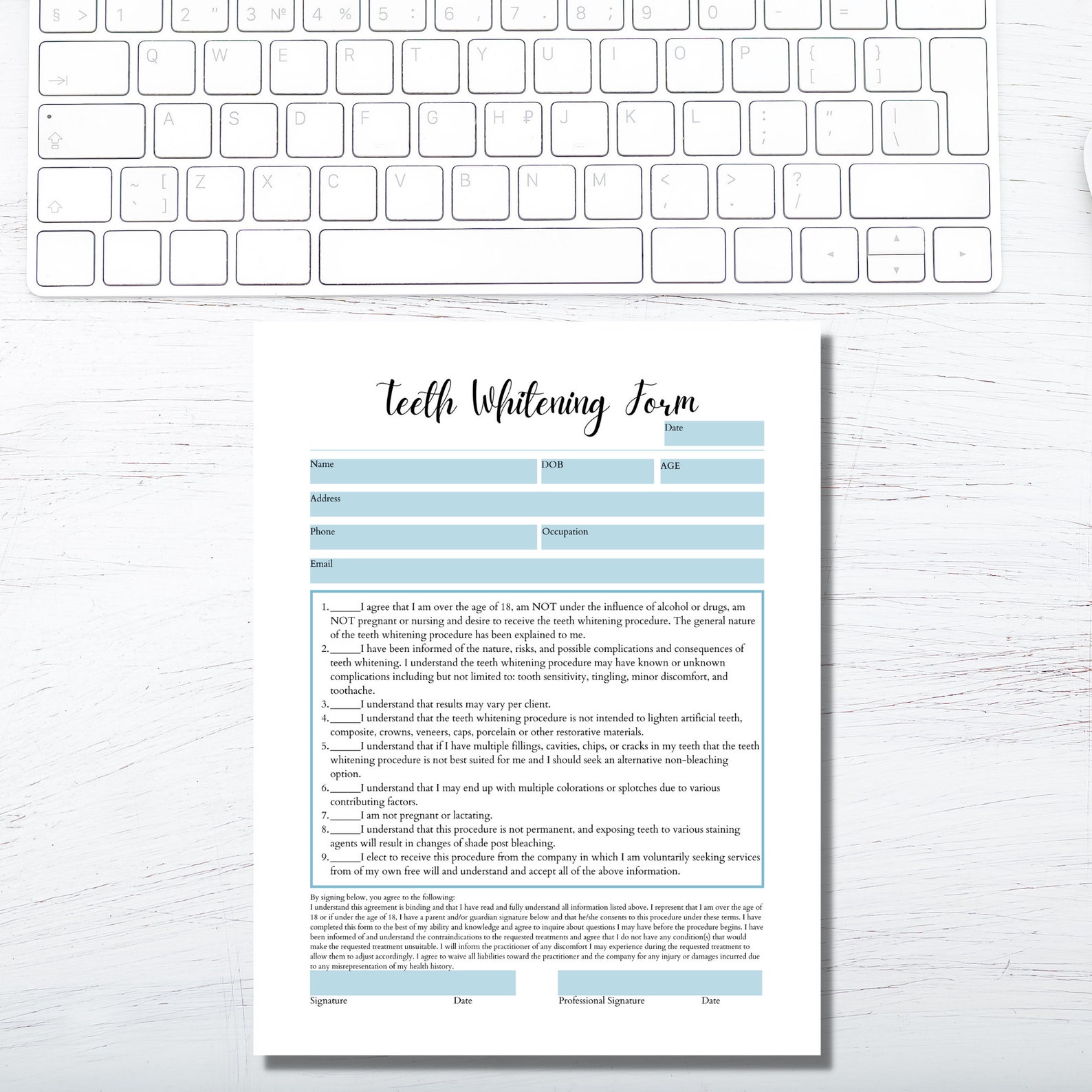 Teeth Whitening Consent Form I Printable 1 Page PDF Waiver I Etsy UK