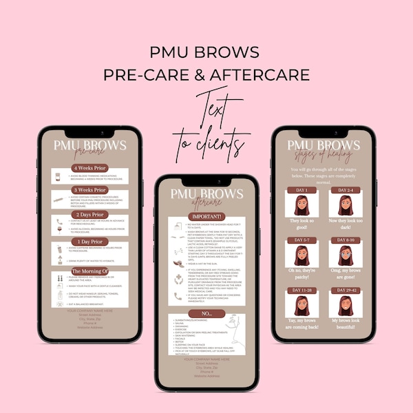 PMU Brows Aftercare, PMU Brows Pre-care, Permanent Makeup Care, DIY Editable, Microblading, Microshading, Ombre Brow, Micropigmentation