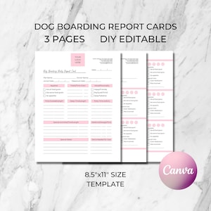 Hunde Boarding Tages- und Wöchentlicher Bericht Karten, DIY bearbeitbare druckbare 3-seitige Canva-Vorlage, Zwinger Boarding, Tier Boarding, Tierpflege, Bericht
