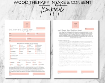 Wood Therapy Intake & Consent Form I DIY Editable Printable Canva Template I Body Sculpting Contouring I Maderoterapia I Pink White I WT001T