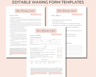 Waxing Consultation Form, Waxing Consent Form, Waxing Aftercare Form, DIY Editable, Template, Hair Removal, Beige White, Esthetician, 030T