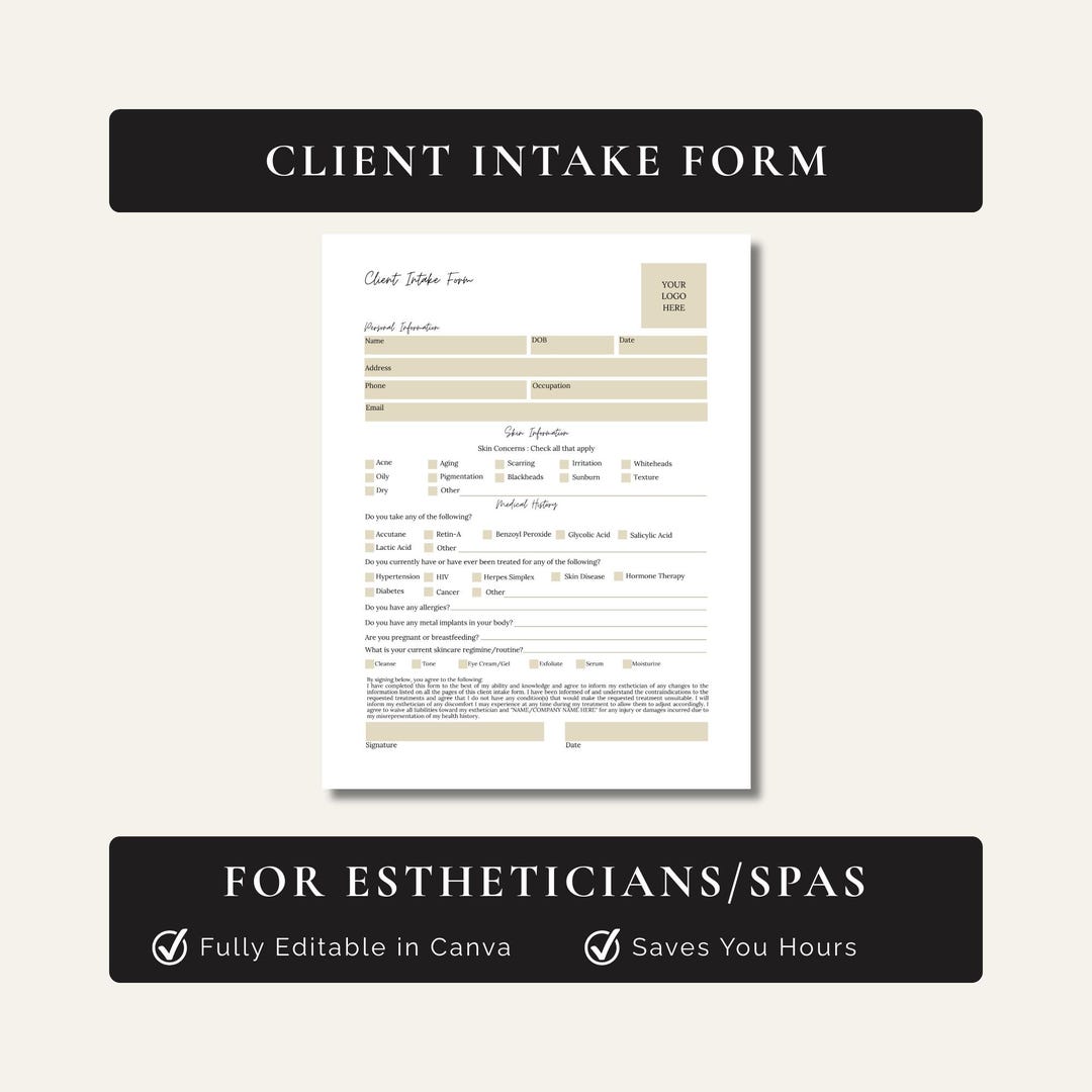 Esthetician Client Intake Form, Editable Canva Template - Etsy