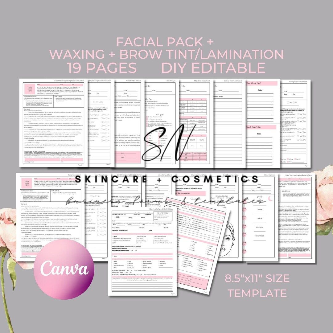 Facial Treatment Forms, Client Intake Form, Waxing, Brow Tint
