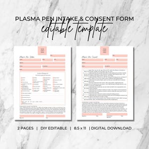 Formularios de admisión y consentimiento para el uso de Plasma Pen, plantilla editable, plasma fibroblasto, estética, negocio de esteticista, tratamiento de spa médico
