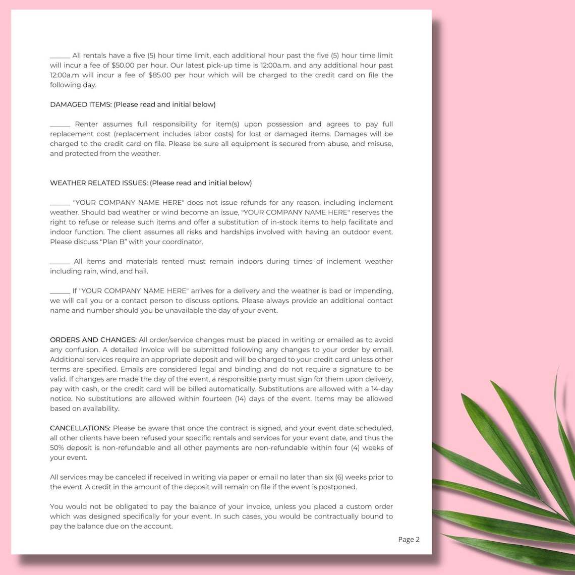 Editable Flower Wall Rental Contract Agreement I 4 Page Canva Etsy