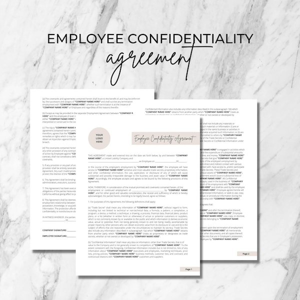 Employee Confidentiality Agreement, 3 Pages, Editable Canva Template, Beige Color, Printable, Digital Download