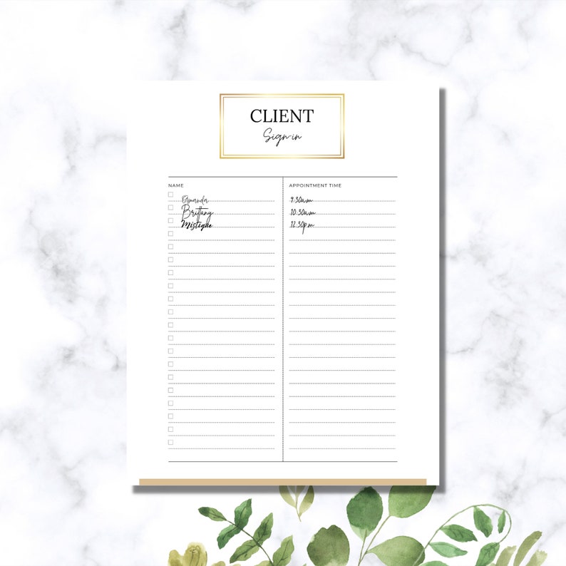 Printable Client Sign in Sheet Template For Estheticians Etsy