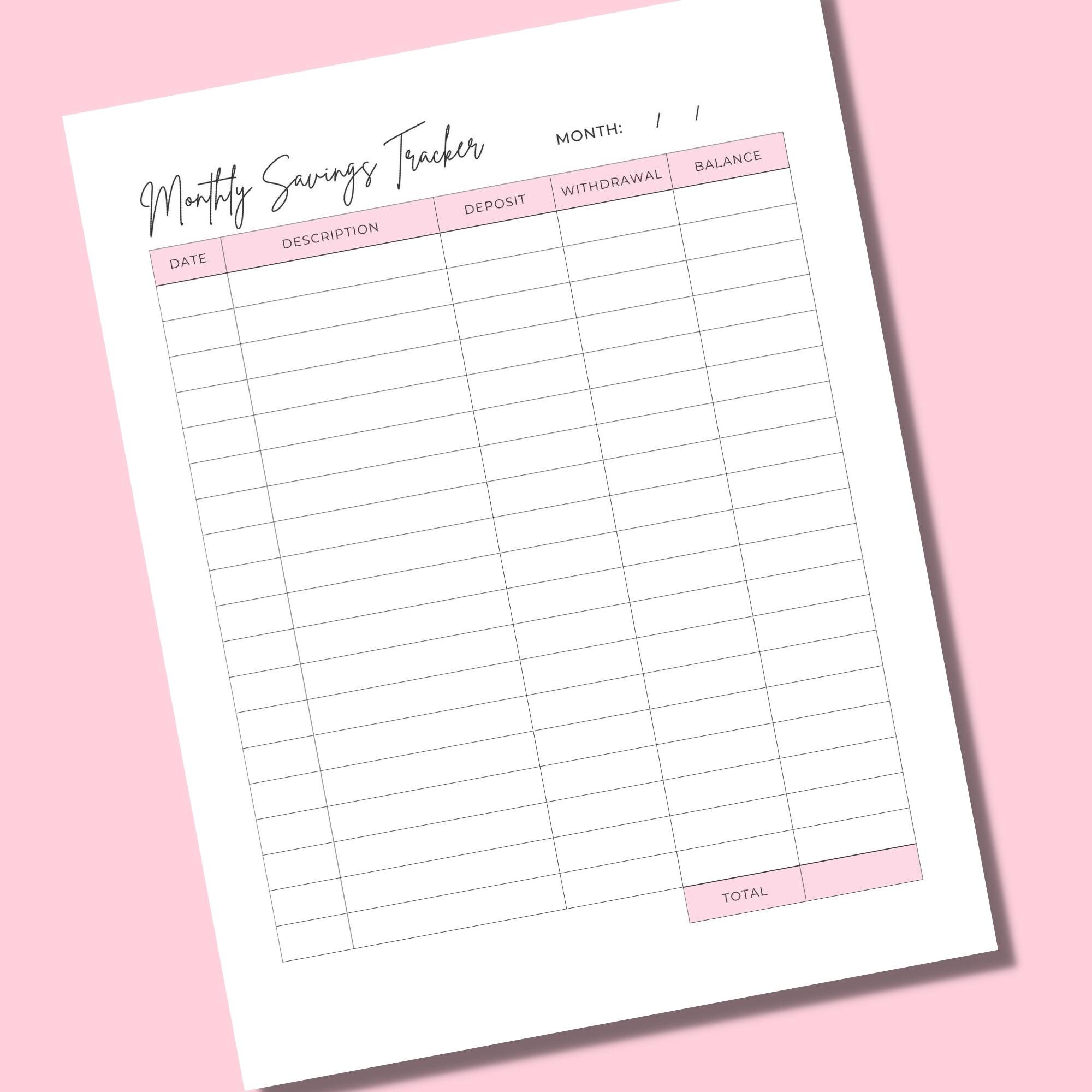 Monthly Savings Tracker Printable Savings Account Sheet - Etsy