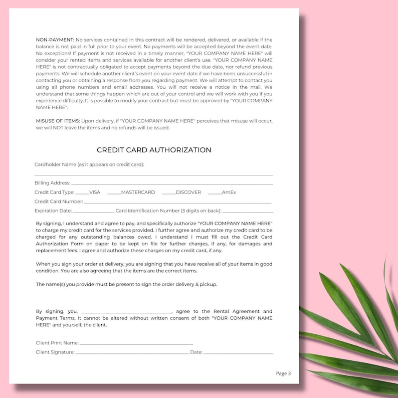 Editable Flower Wall Rental Contract Agreement I 4 Page Canva Etsy