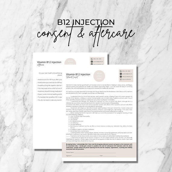 diy b12 injections B12 Injection Consent Form & Aftercare, Editable Canva Template (digital  Download)