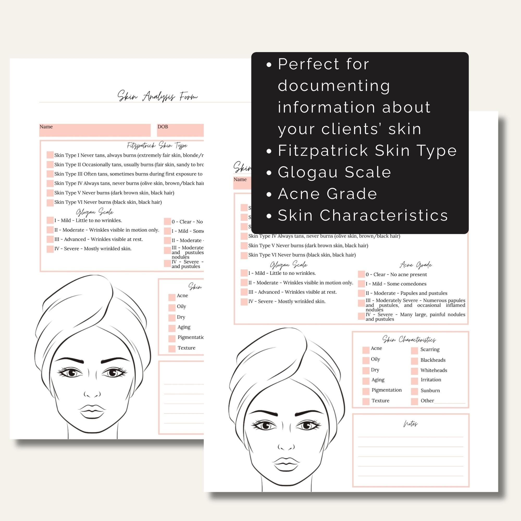 Editable Skin Analysis Form Template for Estheticians: Fitzpatrick Type ...