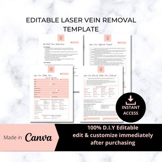 Laser Vein Removal Form Template, Med Spa Forms (DIY Editable Canva)