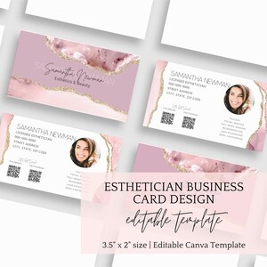 Kosmetikerin Visitenkartenvorlage, Blush Pink Karte, bearbeitbare Feminine Visitenkarte, Spa Visitenkarte, Kosmetikerin Marketing, Canva Karte