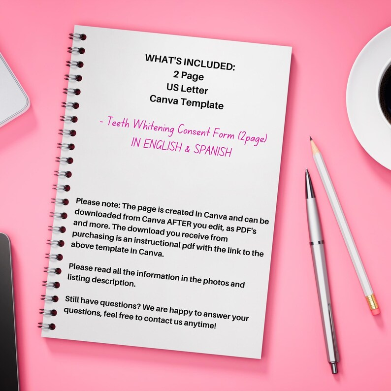Editable Teeth Whitening Consent Form in English & Spanish I Etsy