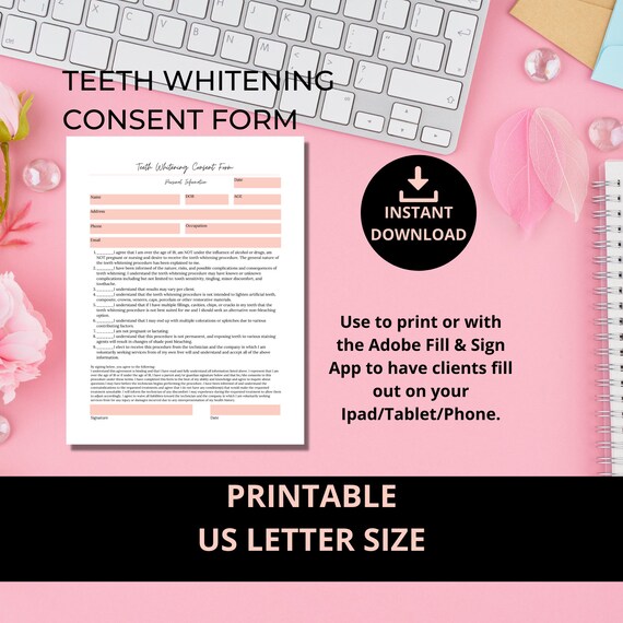 Teeth Whitening Consent Form I Printable 1 Page PDF I Tooth Etsy