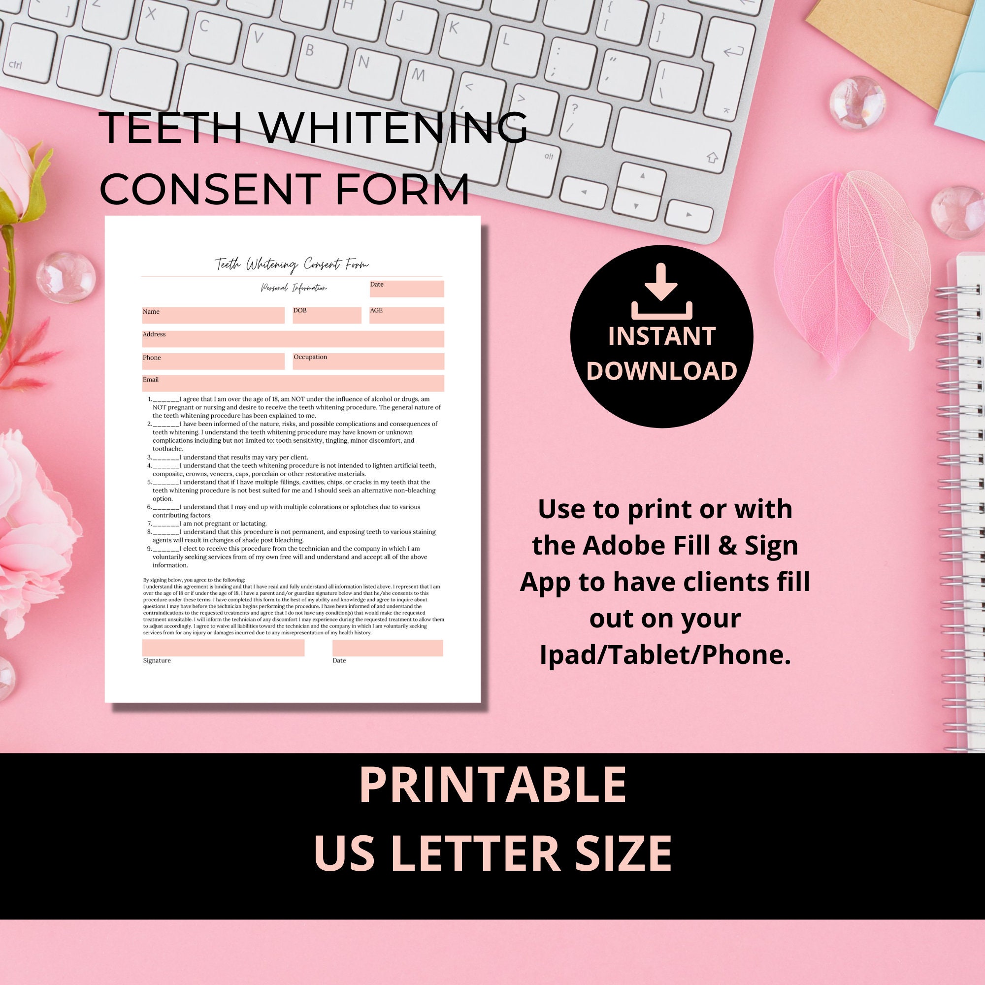 Teeth Whitening Consent Form I Printable 1 Page PDF I Tooth Etsy