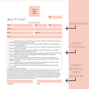 Editable Spray Tan Consent Form Template, Esthetician Business Forms and Med Spa Form Pack Printables and Editables, Customizable Tan Forms image 4
