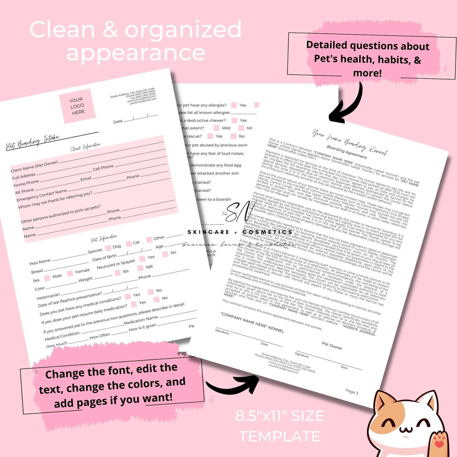 Pet Boarding Intake Form and Contract Agreement DIY Editable Etsy