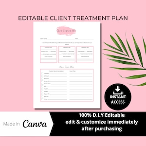 Esthetician Client Treatment Plan Editable Canva Template Aesthetic Treatment Plan Form Home Care Plan Med Spa Skincare Regimen