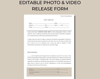 Photo And Video Release Form, Salon Photo And Video Release Form, Esthetician Photo Release Form, Makeup Photo Release Form