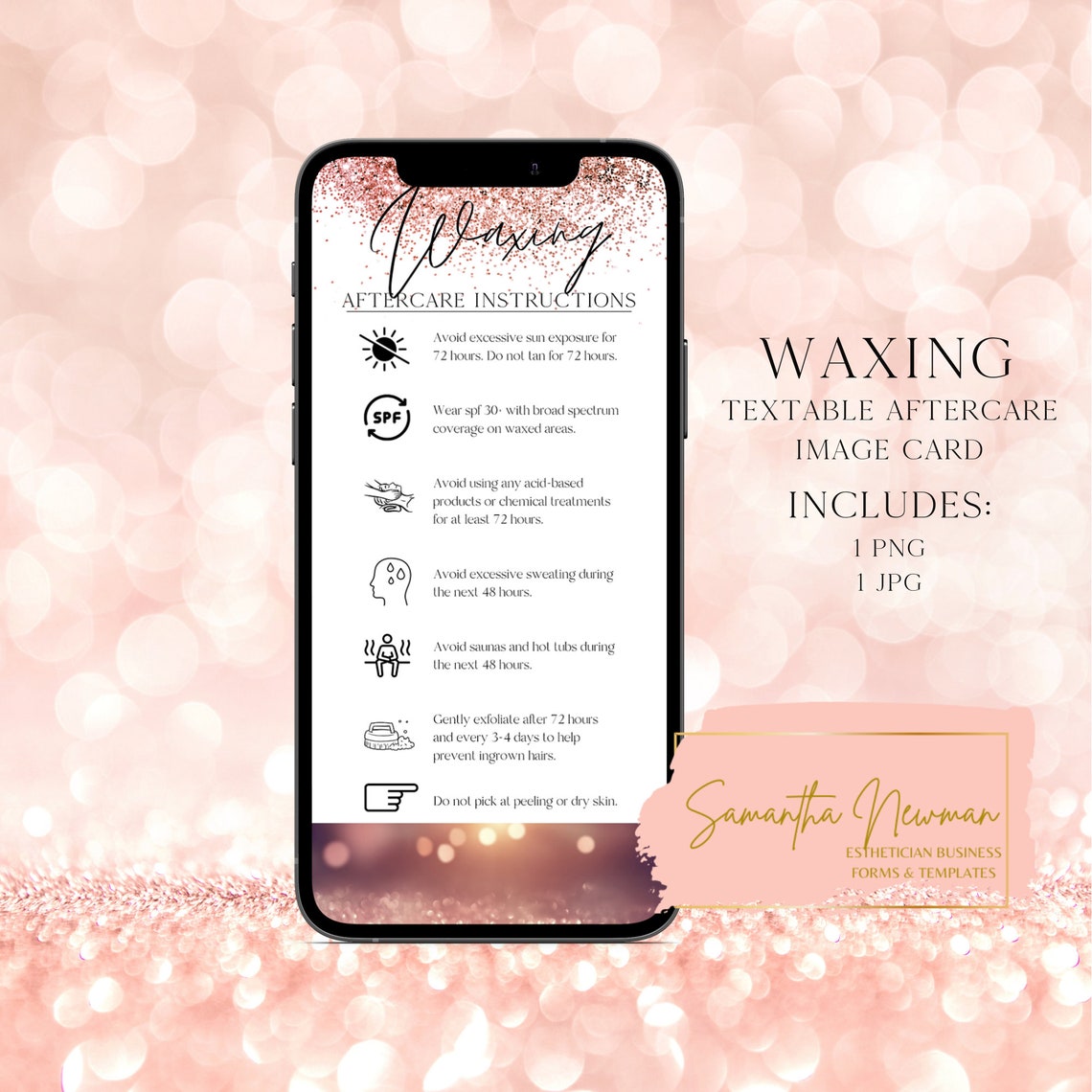 Glitter Textable Post Waxing Aftercare Client Instructions Etsy