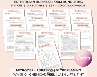 Esthetician Business Forms, Client Intake, Facial, Consent for Microplaning, Microdermabrasion, Waxing, Brow Tint Lamination, Lash Lift Tint