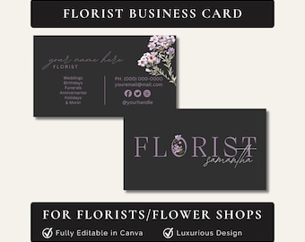 Visitkort för blomsteraffär, redigerbar Canva-mall för blomsterhandlare