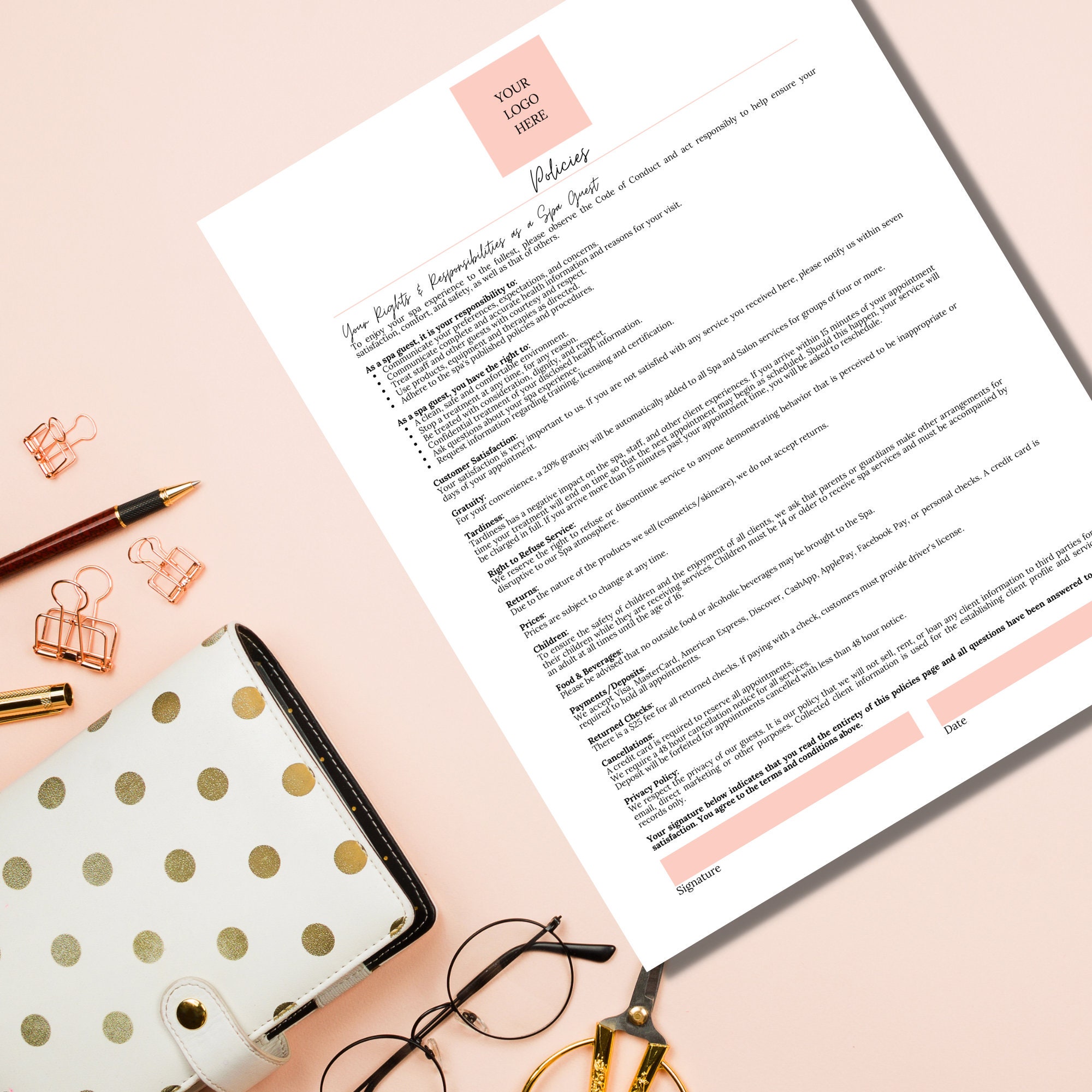 Spa Policies Form I DIY Editable Printable Canva Template I Etsy