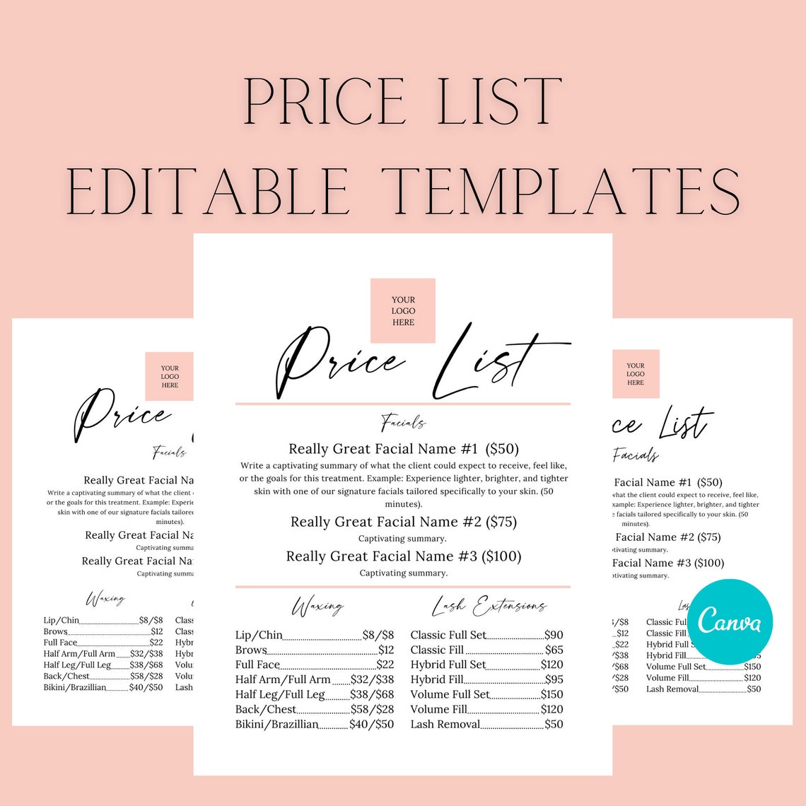 Esthetician Price List Template