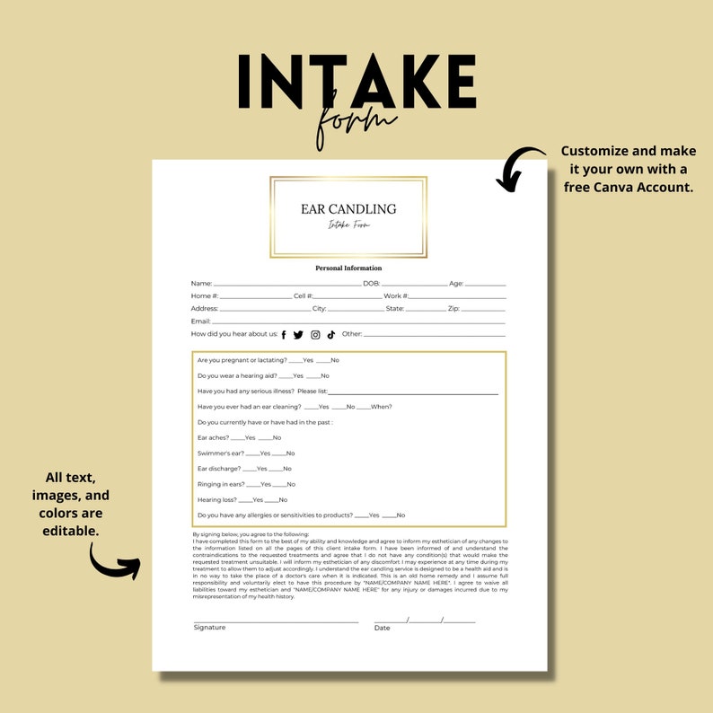 Ear Candling Consent Waiver Template DIY Editable Printable 2 Etsy