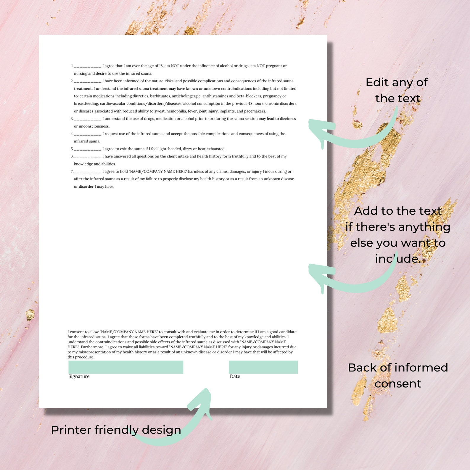 Infrared Sauna Intake & Consent Forms I DIY Editable Printable | Etsy
