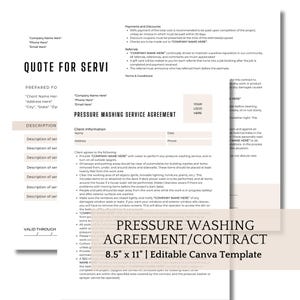 Editable Pressure Washing Service Contract Agreement Template, Professional Pressure Washing Business Forms, Editable Pressure Washing Quote