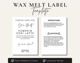 Modern Wax Melt Label Template, Clamshell Label Design, Editable Candle Packaging Label, Canva, Small Business Branding