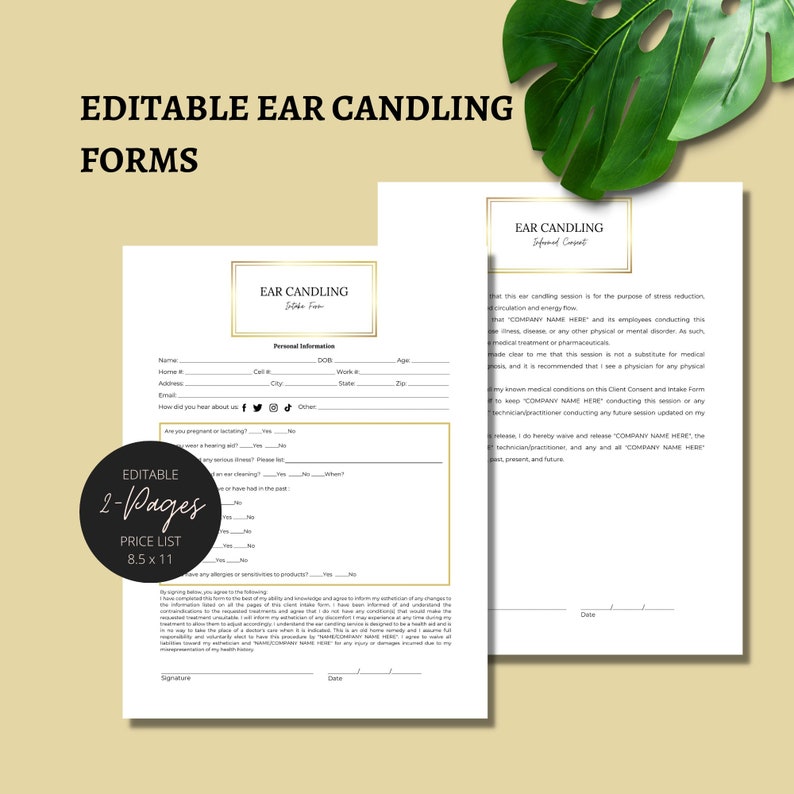 Ear Candling Consent Waiver Template DIY Editable Printable 2 Etsy