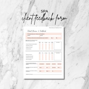 Spa Client Feedback Form, Client Questionnaire, Client Survey, Service Feedback, Esthetician Treatment Feedback, Editable Canva Template