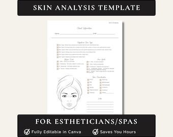 Modèle modifiable de formulaire d'analyse de la peau pour esthéticienne et PDF imprimable