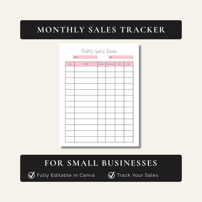 Editable Monthly Sales Tracker Canva Template for Small Business - Etsy