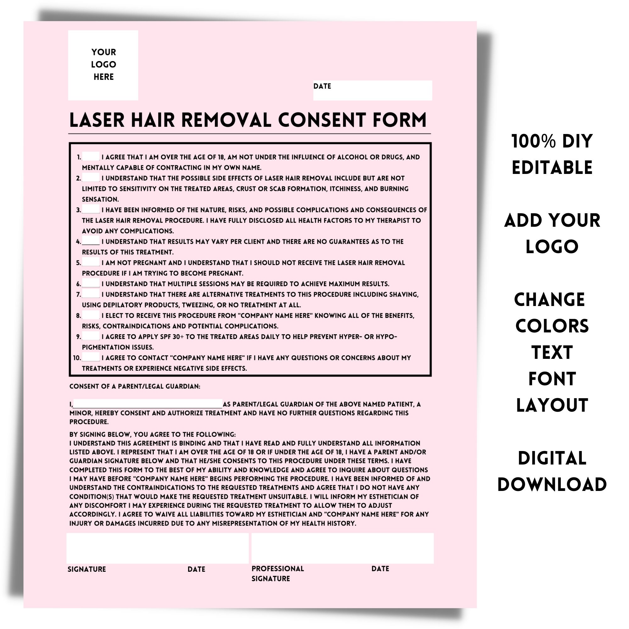 Laser Hair Removal Intake Consent Precare Aftercare Forms I Etsy Canada