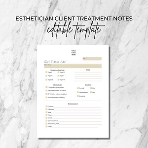 Facial Client Treatment Notes Form, Skin Analysis, DIY Editable Esthetician Form, Spa Treatment Form, Fitzpatrick Skin Type, Glogau,