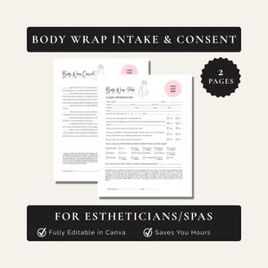 Editable Esthetician Body Wrap Intake and Consent Form, Spa Salon Forms (Canva Template)