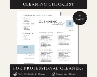 Professional Residential Cleaning Checklist, Editable House Cleaning Service Form Template in CANVA