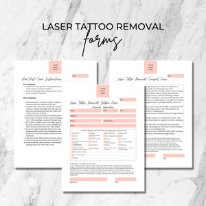 Laser Tattoo Removal Forms I Intake Consent Aftercare I DIY Editable Printable 3 Page Canva Template I Pink White I US Letter I LTR001T
