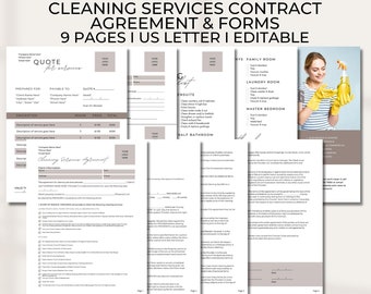 EDITABLE Cleaning Service Contract Bundle, Maid Forms CANVA Template, Janitor Printable, Custodian, Cleaners, Editable Housekeeper Agreement